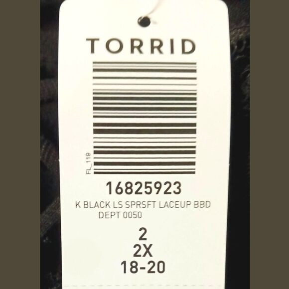 TORRID PLUS SIZE Black Babydoll Super Soft V-Neck Lace-up Lace Trim Top. 2X - Picture 16 of 16